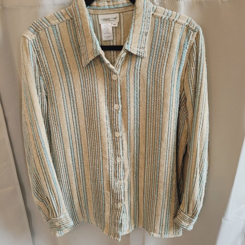 Coldwater Creek Corduroy Top Sz XL Silk Blend Stripe Retro Fairy Western 15911x
